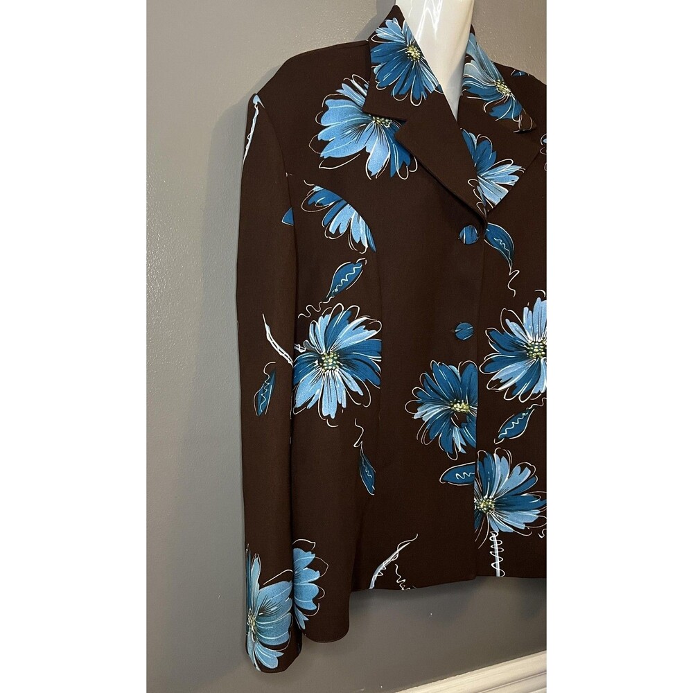 Vintage Queens Fashion Jacket Womens 2XL Brown Blue Floral Blazer 90s Retro Rare - Picture 2 of 6